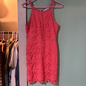 She + Sky Vibrant Pink Lace Mini Dress